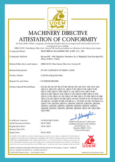 Chiny Wuxi Tripod Machinery Imp. & Exp. Co., Ltd. Certyfikaty