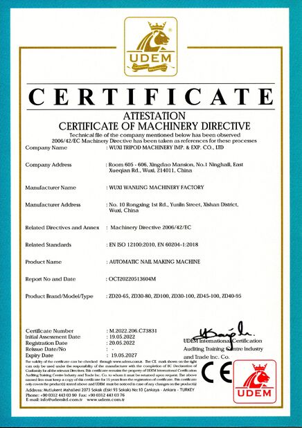 Chiny Wuxi Tripod Machinery Imp. & Exp. Co., Ltd. Certyfikaty